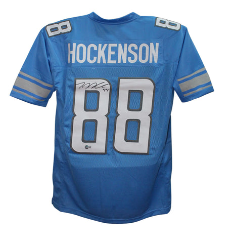 TJ Hockenson Autographed/Signed Pro Style Blue XL Jersey Beckett BAS 34659