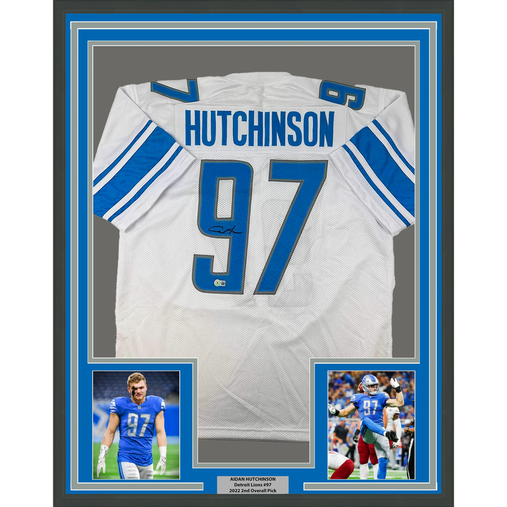 Framed Autographed/Signed Aidan Hutchinson 33x42 White Jersey Beckett –  Super Sports Center