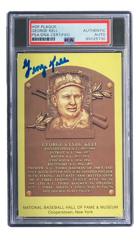 George Kell Signed 4x6 Detroit Tigers HOF Plaque Card PSA 8502730