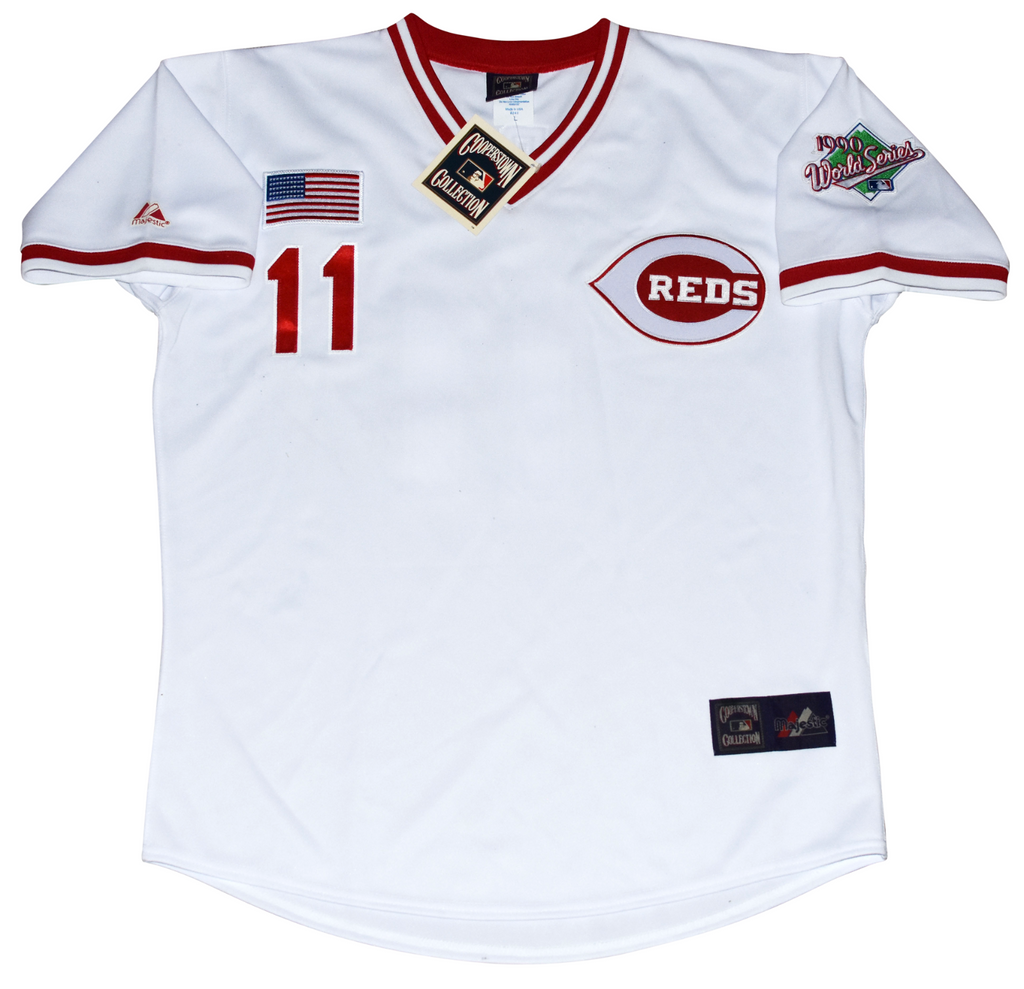 Majestic Barry Larkin #11 Reds ユニフォーム BARRY LARKIN SIGNED CINCINNATI REDS 1990 WORLD SERIES #11 MAJESTIC