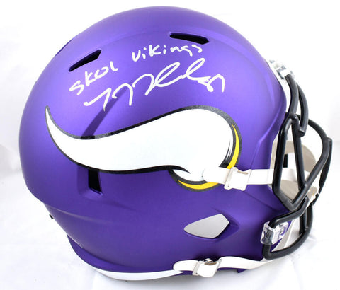 TJ Hockenson Signed Vikings F/S Speed Helmet w/Skol Vikings- Beckett W Hologram