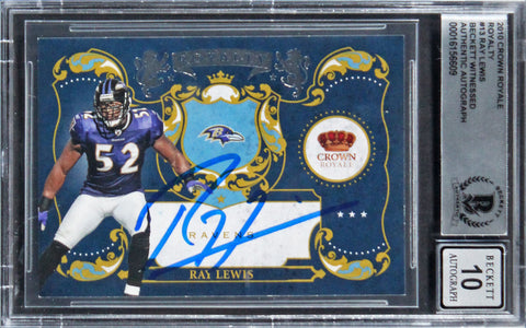Ravens Ray Lewis Signed 2010 Crown Royale Royalty #13 Card Auto 10! BAS Slabbed