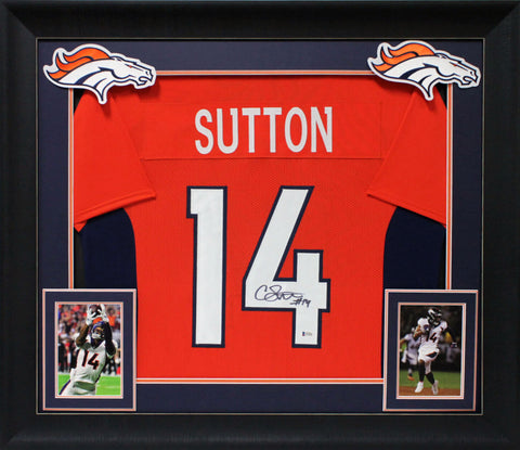 Courtland Sutton Authentic Signed Orange Pro Style Framed Jersey BAS Witnessed