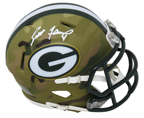 Brett Favre Signed Green Bay Packers CAMO Riddell Speed Mini Helmet (FAVRE HOLO)
