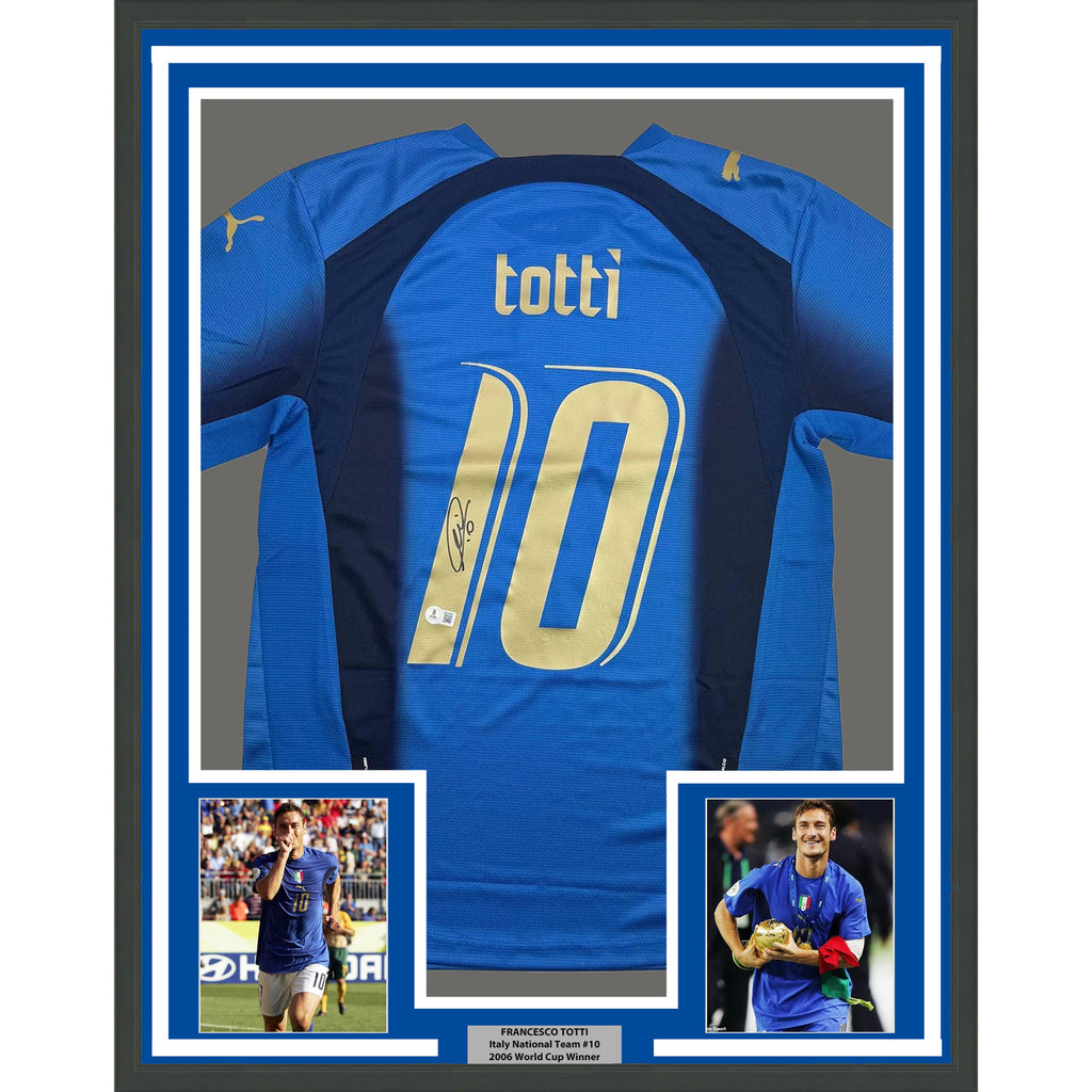 Framed Autographed/Signed Francesco Totti 35x39 Italy Blue Soccer