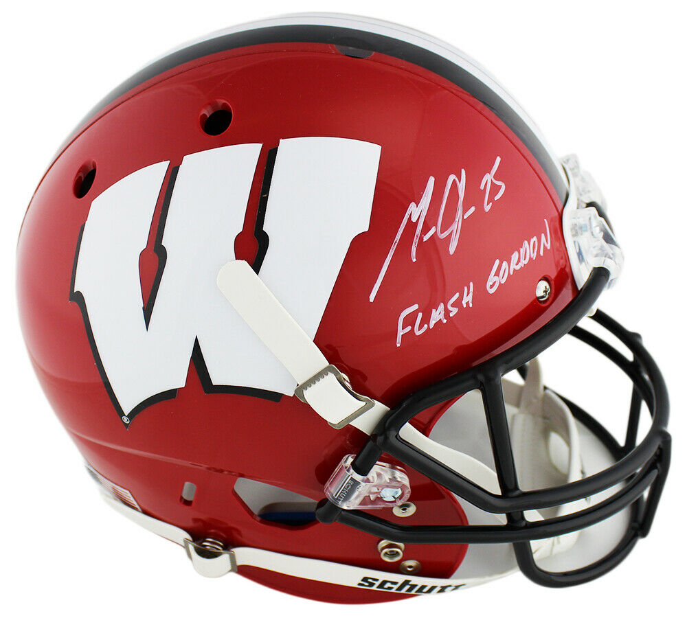 Melvin Gordon Signed Badgers Schutt Full Size Red & Black Helmet