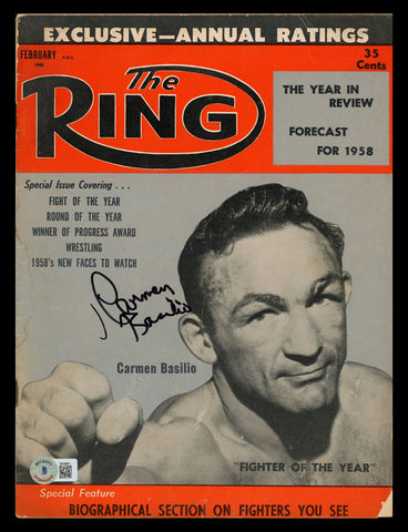 Carmen Basilio Autographed Signed Ring Magazine Beckett BAS QR #BK08851