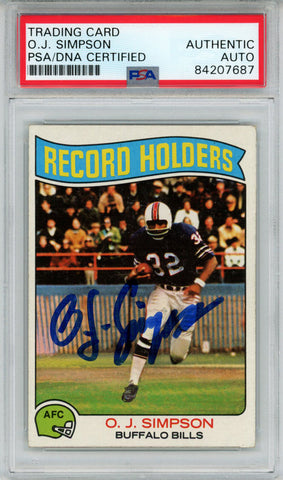 O.J. Simpson Signed 1975 Topps Record Holders #355 Trading Card PSA Slab 43750
