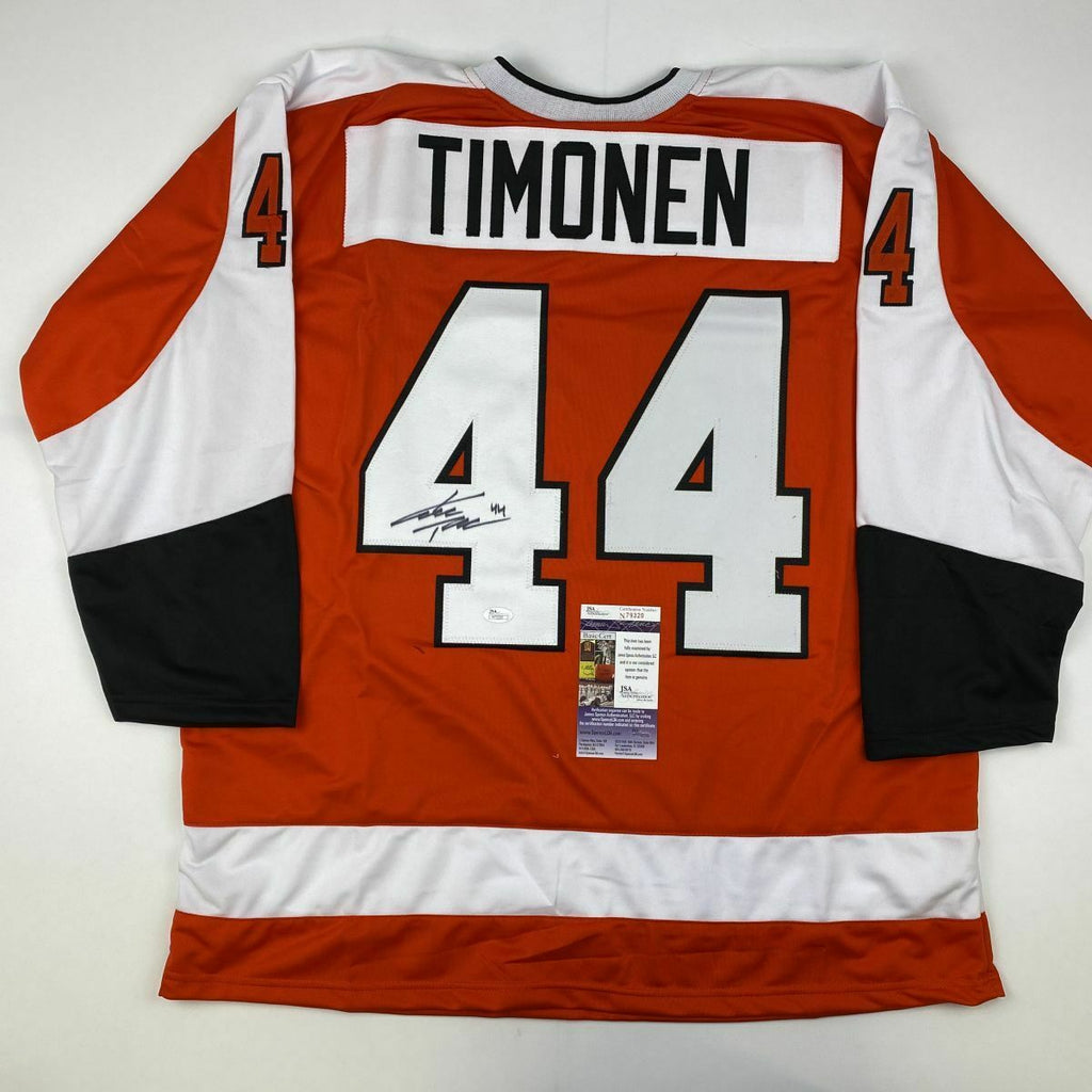 Autographed/Signed KIMMO TIMONEN Philadelphia Orange Hockey Jersey