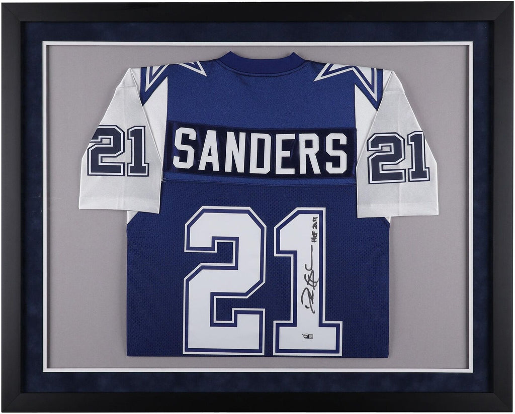 Deion Sanders Autographed and Framed White Cowboys Pro Stlye Jersey