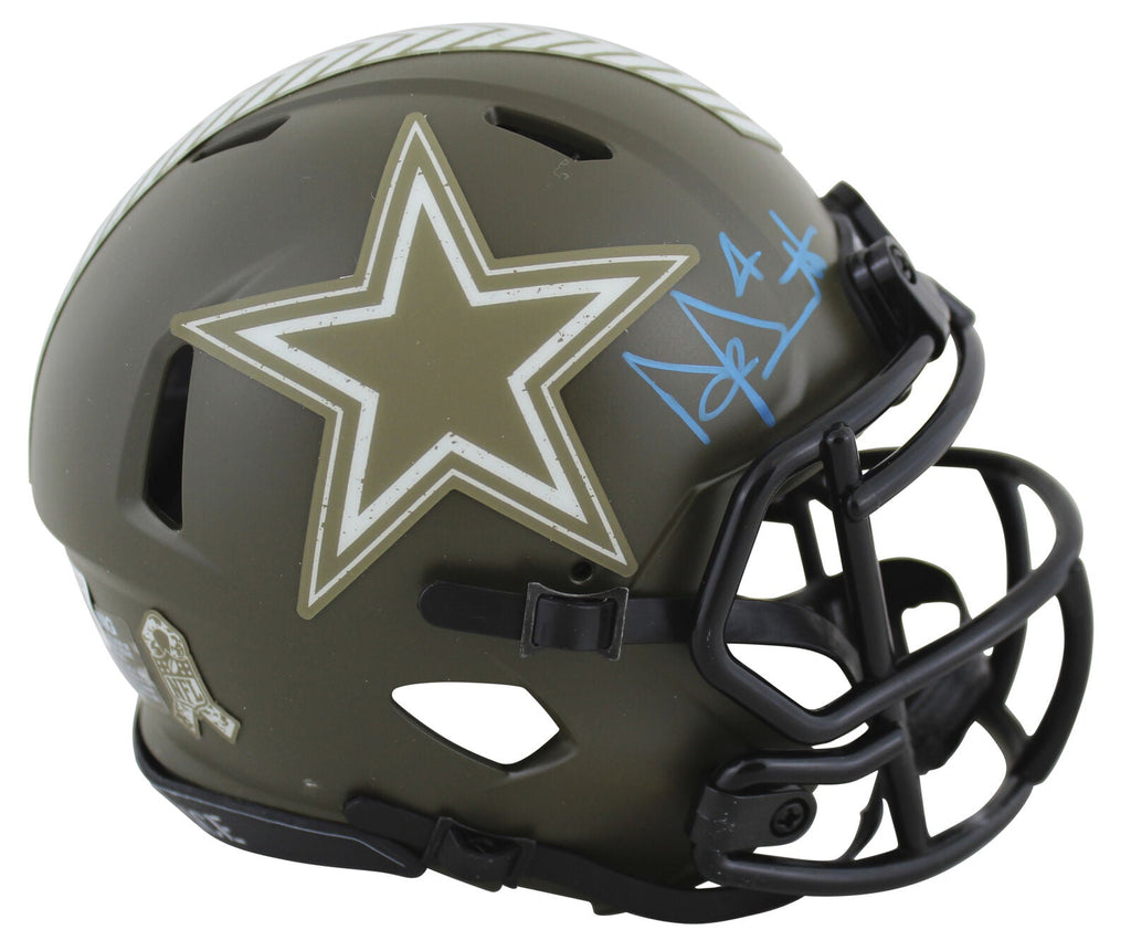 dallas cowboys football helmet signed by dak prescott Cowboys Dak Prescott Signed Salute To Service Speed Mini Helmet BAS Witnessed