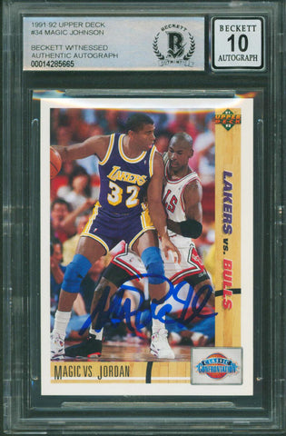 Lakers Magic Johnson Signed 1991 Upper Deck #34 Card Auto 10! BAS Slabbed