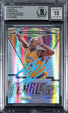 Lakers Shaquille O'Neal Signed 2020 Panini Prizm #5 Card Auto 10! BAS Slabbed