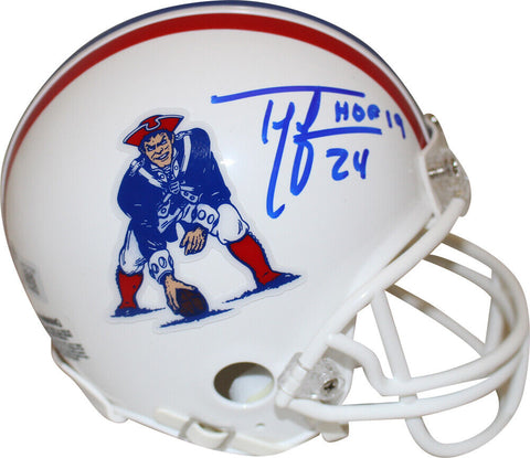 Ty Law Autographed New England Patriots VSR4 TB '82-'89 Mini Helmet BAS 40063
