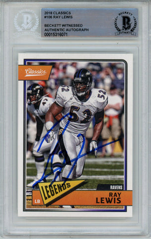 Ray Lewis Autographed 2018 Panini Classics #106 Trading Card Beckett Slab 37450