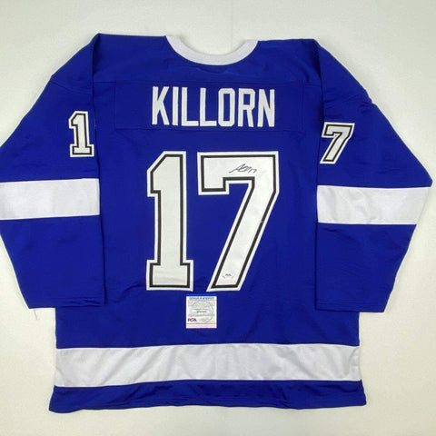 Autographed/Signed Alex Killorn Tampa Bay Blue Hockey Jersey PSA/DNA COA