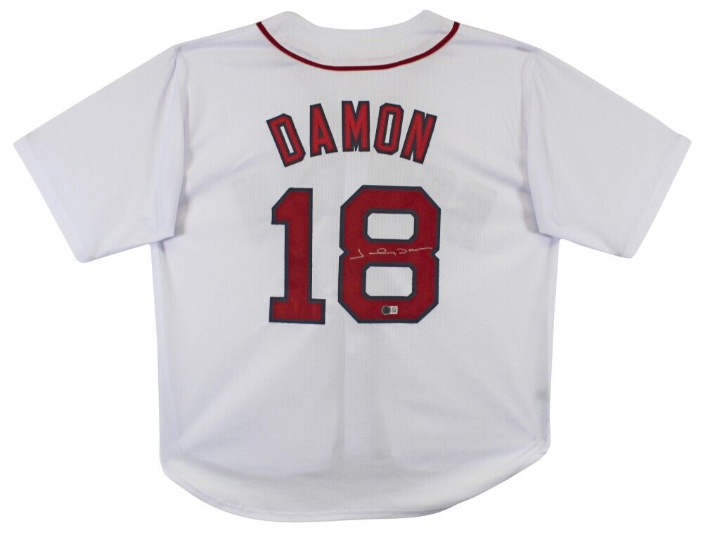 Johnny Damon Signed Boston Red Sox White Jersey (Beckett) 2xSeries