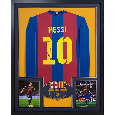 Lionel Messi Autographed Signed Framed Barcelona Jersey BECKETT BAS