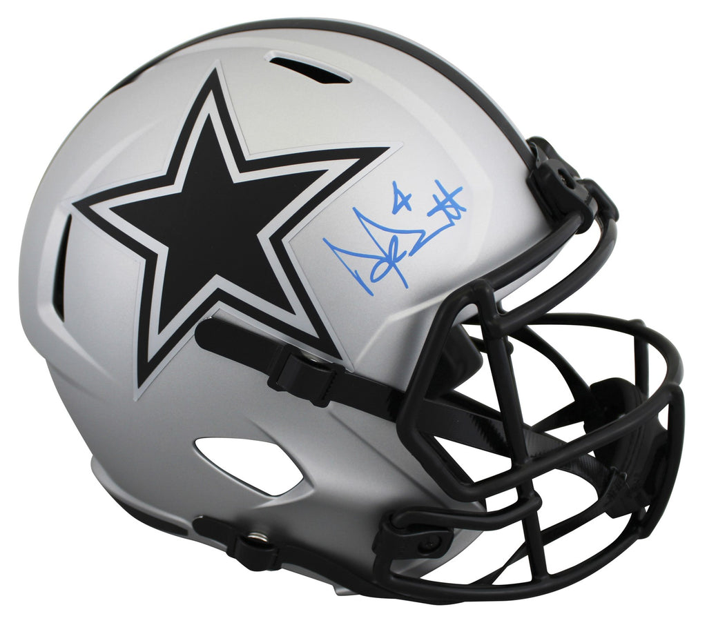 Cowboys Dak Prescott Signed Rave Full Size Speed Rep Helmet BAS Witnessed