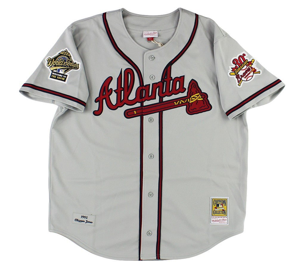 Chipper Jones Signed Atlanta Braves M&N Authentic Throwback Grey