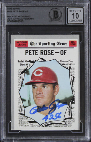 Reds Pete Rose "4256" Authentic Signed 1970 Topps #458 Card Auto 10! BAS Slabbed