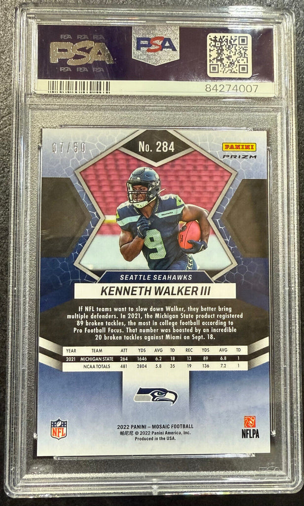 Kenneth Walker Rookie Auto PSA 10 Gem MT 2022 Mosaic No Huddle