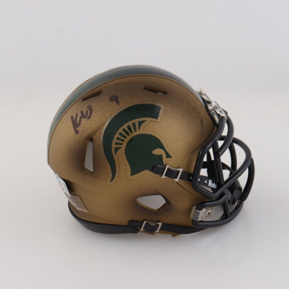 bronze football helmet Kenneth Walker III Signed Michigan State Spartans Speed Mini Helmet (B – Super Sports Center