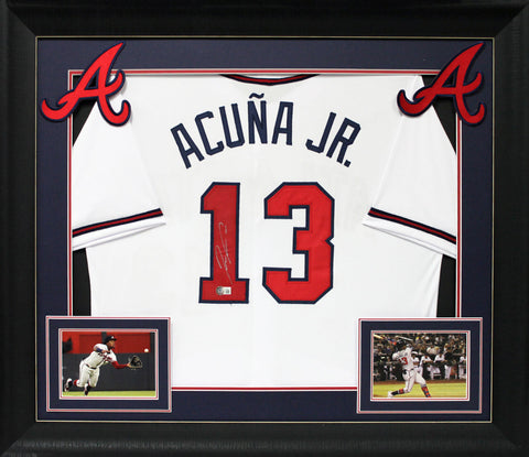 Ronald Acuna Jr. Authentic Signed White Pro Style Framed Jersey BAS Witnessed
