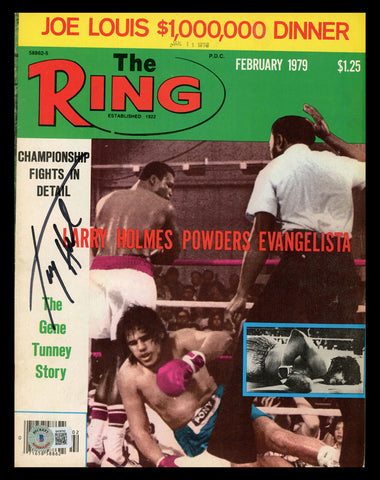 Larry Holmes Autographed Signed Ring Magazine Beckett BAS QR #BK08792