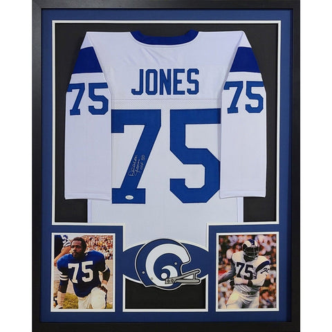 Deacon Jones Autographed Signed Framed White Los Angeles Rams Jersey JSA