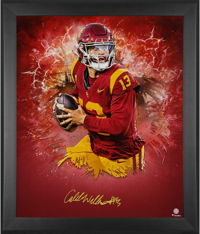 Caleb Williams USC Trojans FRMD Signed 20x24 Red In Focus Photo - #1 of a LE 22