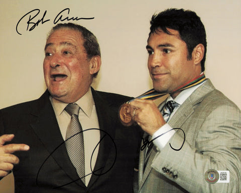 Oscar De La Hoya & Bob Arum Autographed 8x10 Photo Beckett BAS QR #BH29106