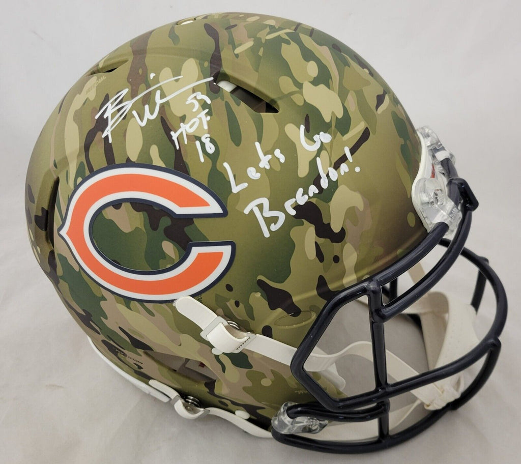 bearded expense football helmet BRIAN URLACHER SIGNED BEARS FS CAMO SPEED AUTHENTIC HELMET "LETS GO BR – Super Sports Center