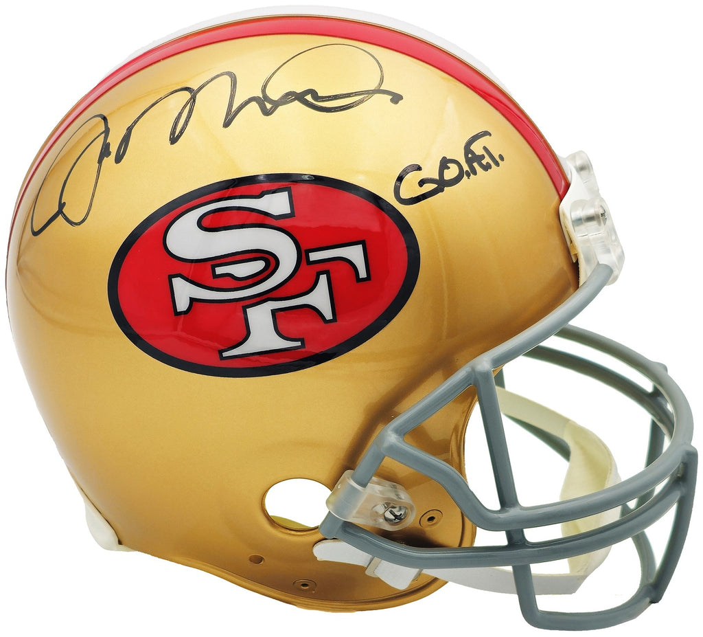 football goat helmet Joe Montana Auto 49ers Gold Full Size Speed Authentic Helmet "G.O.A.T. – Super Sports Center