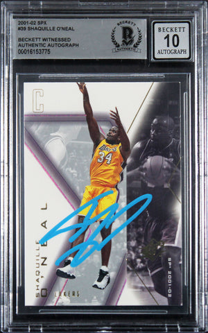 Lakers Shaquille O'Neal Authentic Signed 2001 SPX #39 Card Auto 10! BAS Slabbed