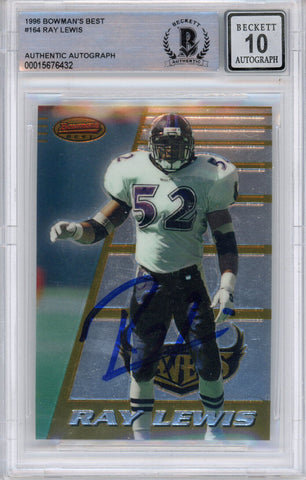 Ray Lewis Autographed 1996 Bowmans Best #164 (Grade 10) Slabbed BAS 39893