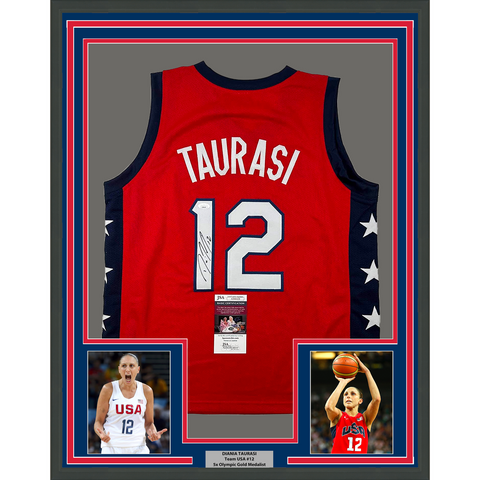 Framed Autographed/Signed Diana Taurasi 33x42 USA Olympics Red Basketball Jersey