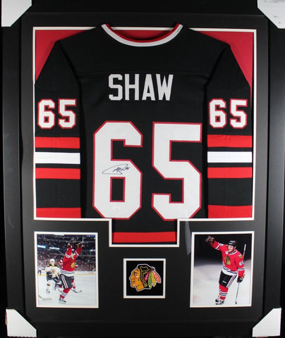 ANDREW SHAW (Blackhawks black TOWER) Signed Autographed Framed Jersey JSA