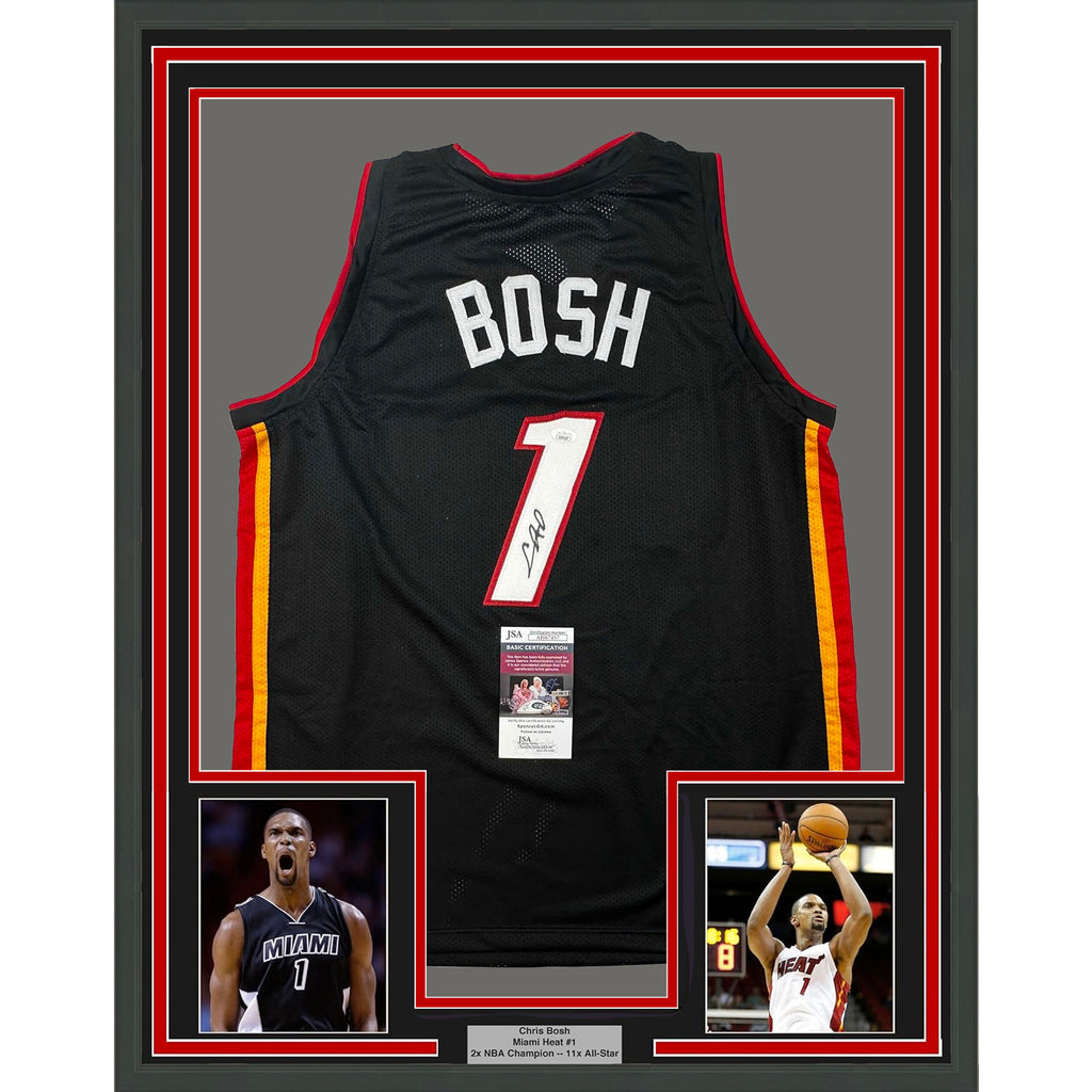 Framed Autographed/Signed Chris Bosh 35x39 Miami Black Basketball