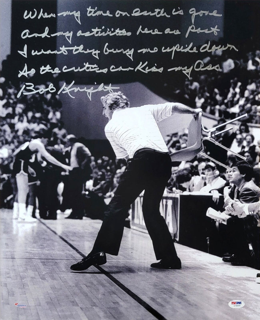 Bobby Knight Autographed Indiana Throwing Chair 16x20 W/ Speech Photo