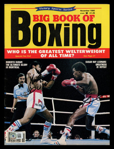 Sugar Ray Leonard & Roberto Duran Autographed Boxing Magazine Beckett BK08745