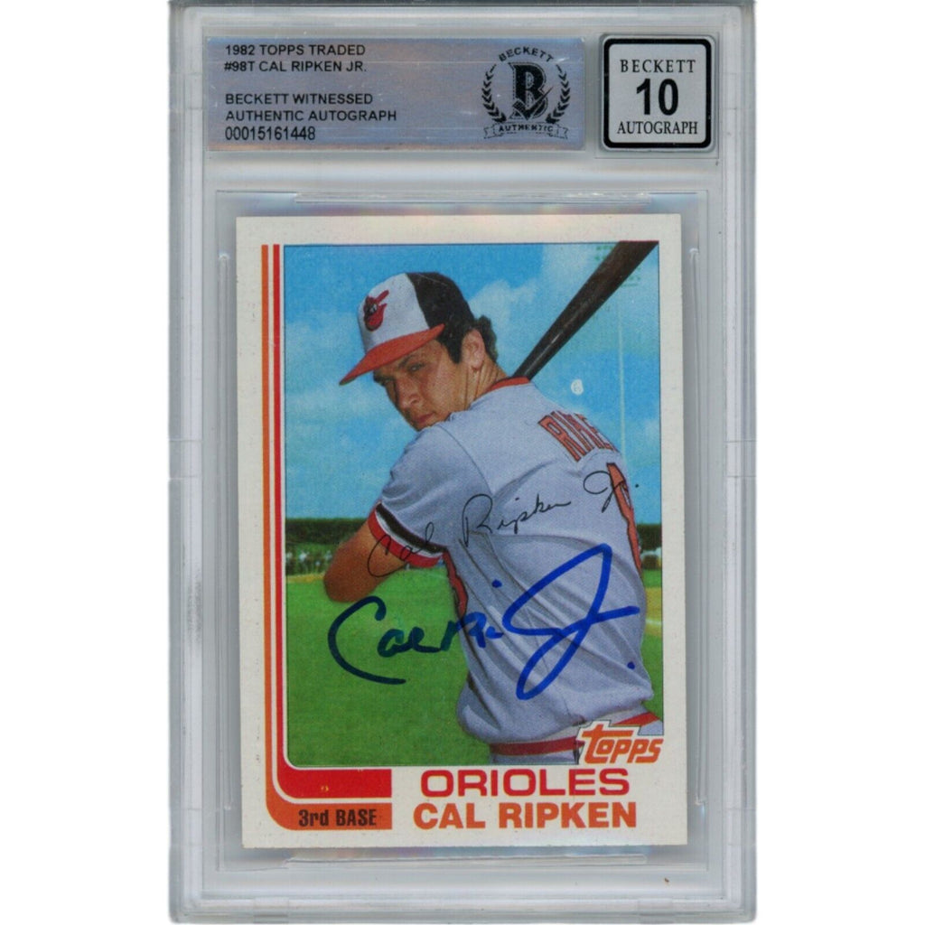cal ripken jr. graded baseball cards Cal Ripken Jr Autographed 1982 Topps Traded 98T Grade 10 Auto Card Bec – Super Sports Center