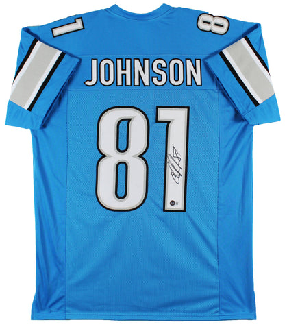 Calvin Johnson Authentic Signed Blue Pro Style Jersey BAS Witnessed