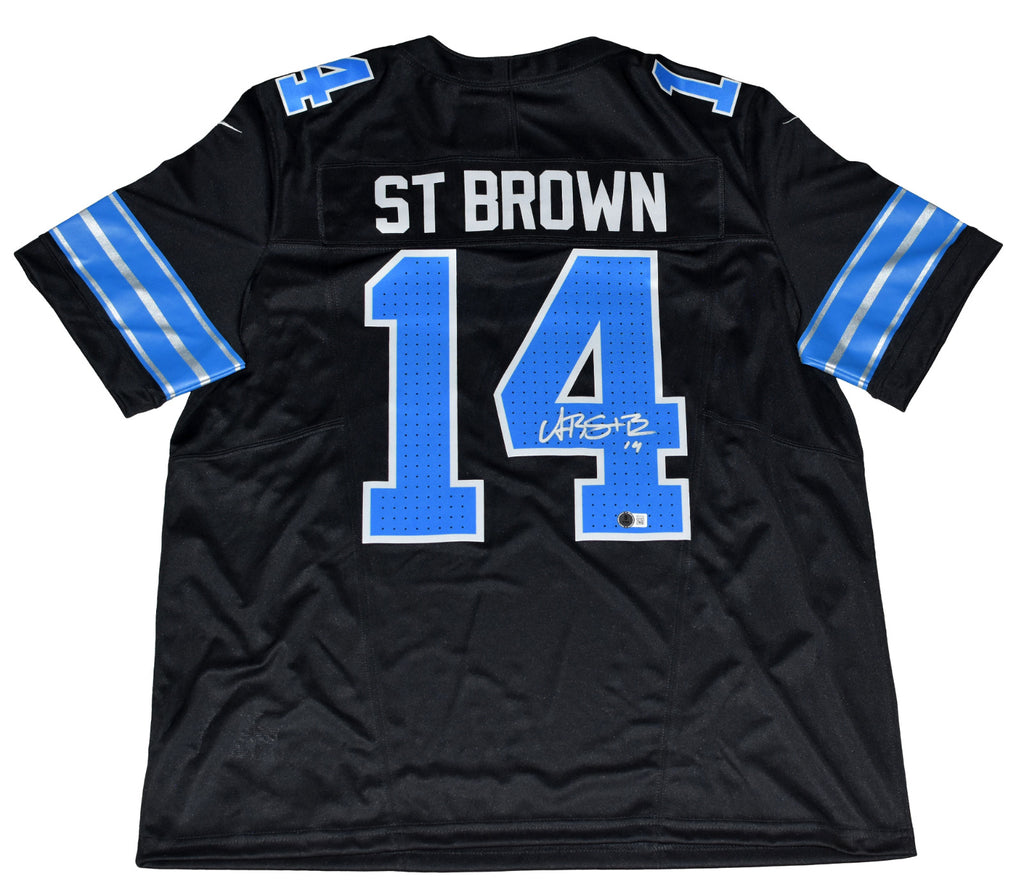 AMON-RA ST BROWN SIGNED DETROIT LIONS #14 BLACK NIKE LIMITED
