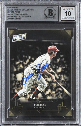 Reds Pete Rose Signed 2015 Panini Black Friday #5 Card Auto 10! BAS Slabbed