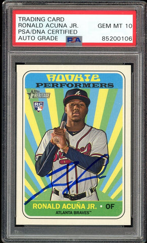 2018 Topps Heritage #RP-RA Ronald Acuna Jr. RC On Card PSA/DNA Auto GEM MINT 10