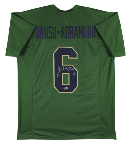 ND Jeremiah Owusu-Koramoah Signed Green Pro Style Jersey w/ Silver Sig BAS Wit