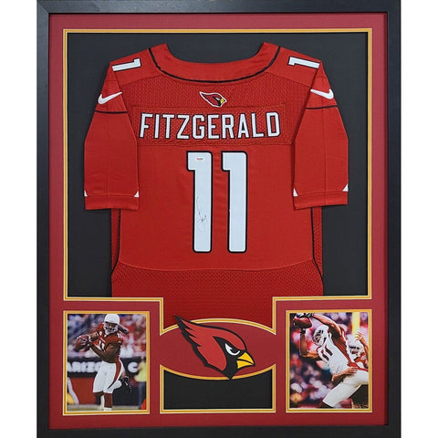 Larry Fitzgerald Autographed Signed Framed Red Arizona Cardinals Jersey PSA/DNA