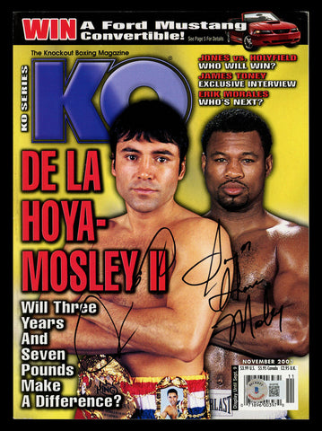 Oscar De La Hoya & Shane Mosley Autographed KO Magazine Beckett BAS QR #BK08766
