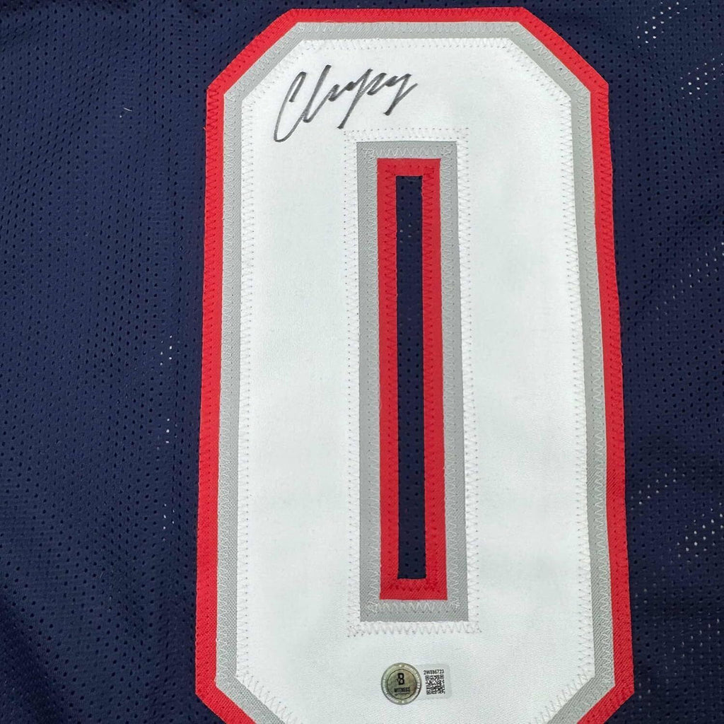 Framed Autographed/Signed Christian Gonzalez 35x39 NE Blue Jersey